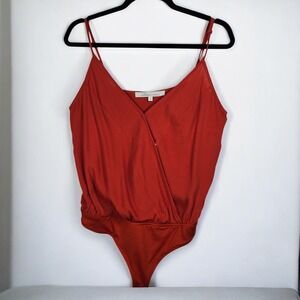 Lovers + Friends Orange Faux Wrap V Neck Bodysuit Snap Closure‎ Woman Size Small